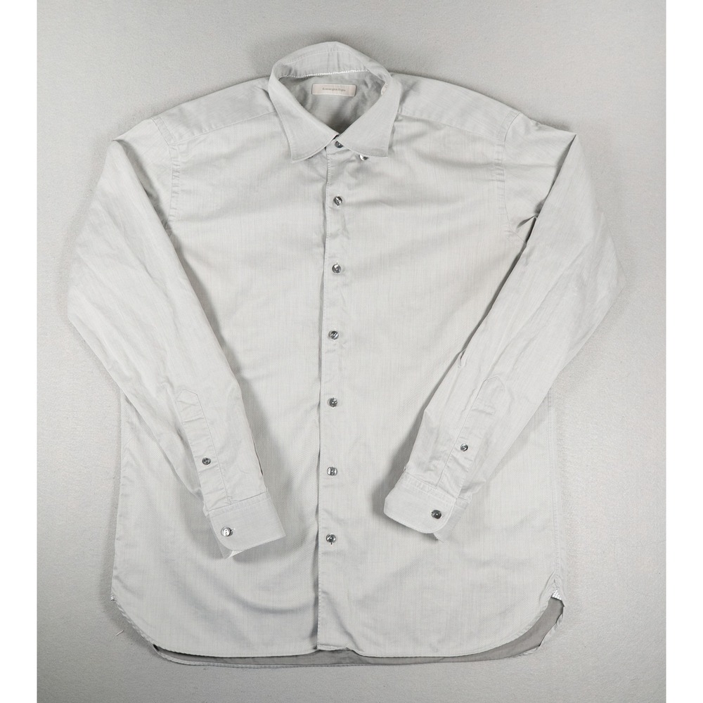 Ermenegildo Zegna Mens Button Down Shirt XL Micro Stripe Cotton Grey Long Sleeve
